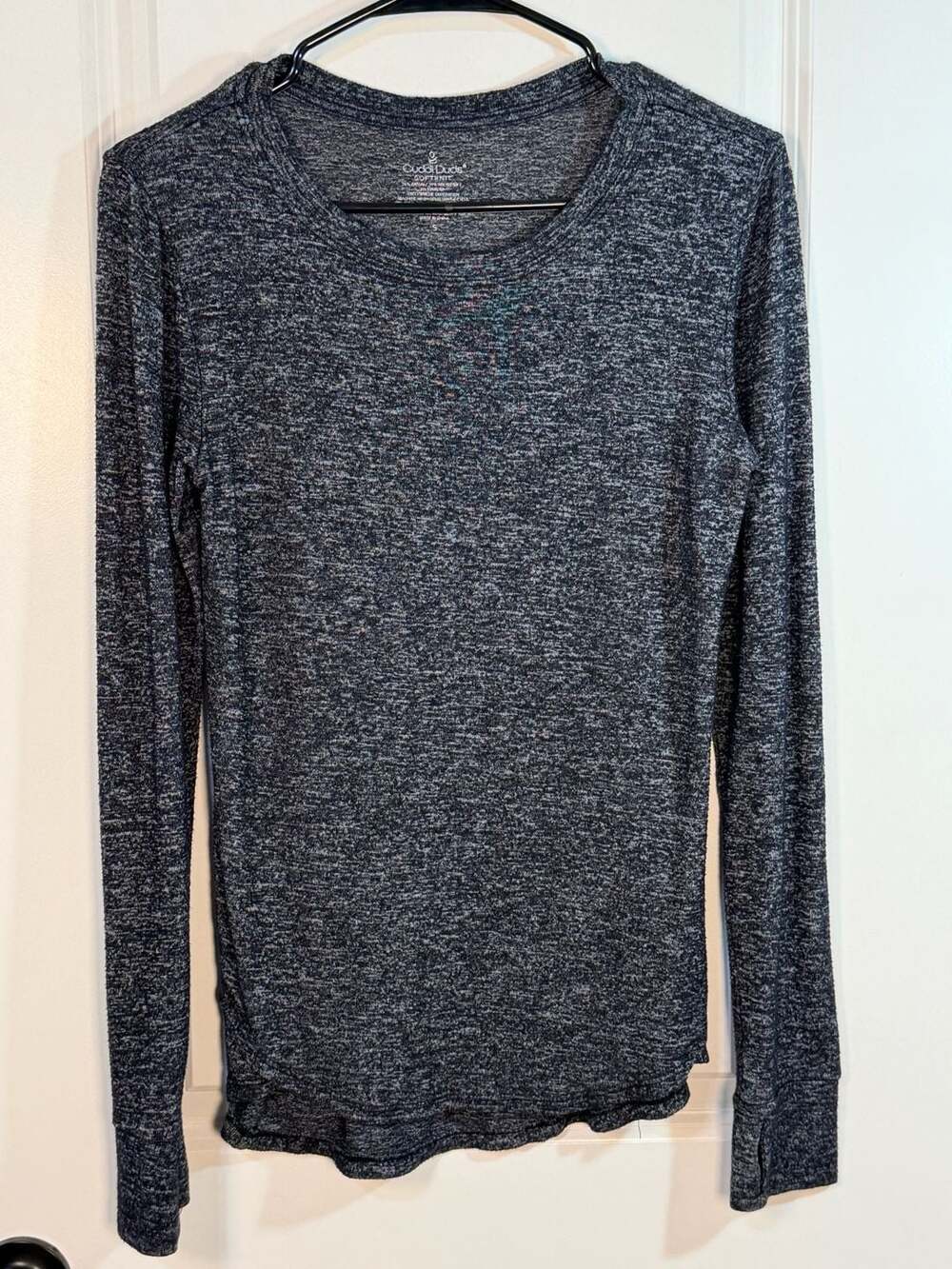 Cuddl Duds SoftKnit Long Sleeve Top with Thumbholes Heather Charcoal Size S